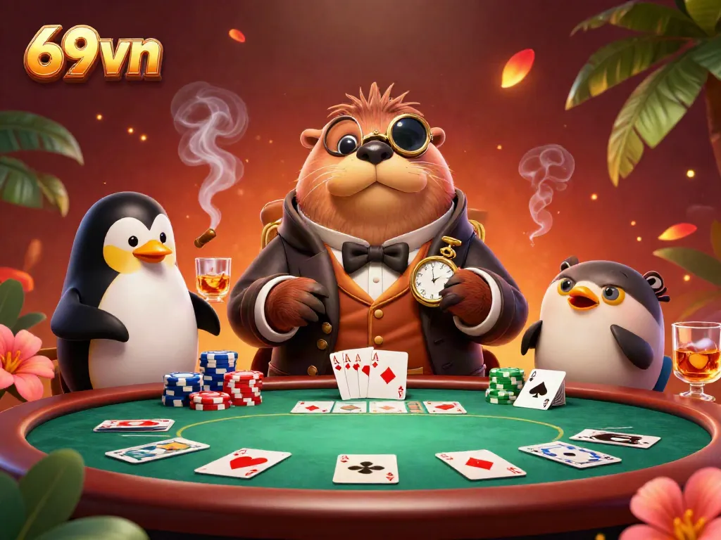 Experience the excitement of 69vn in a 3D underwater poker scene with playful characters.