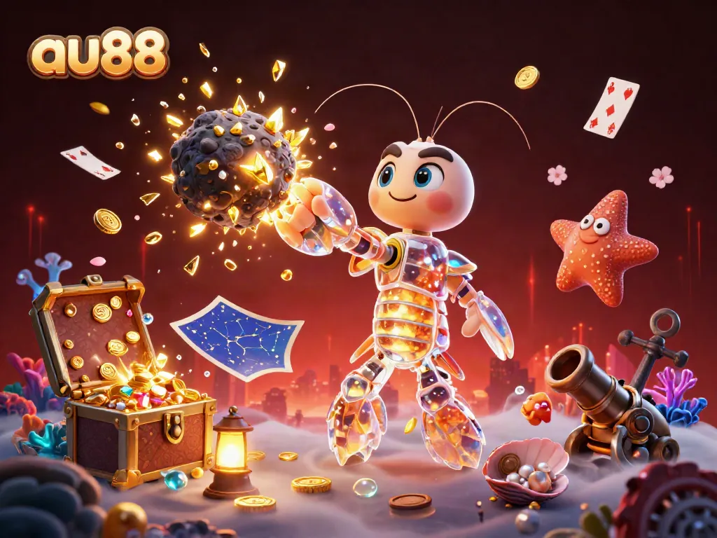 Engage in thrilling games at au88 with a vibrant underwater universe featuring a mantis shrimp and treasure.