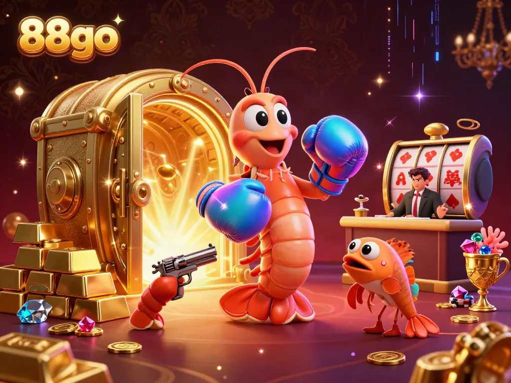 Engage with 88go's dynamic casino scene showcasing vibrant gaming elements and characters in a rich 3D environment.