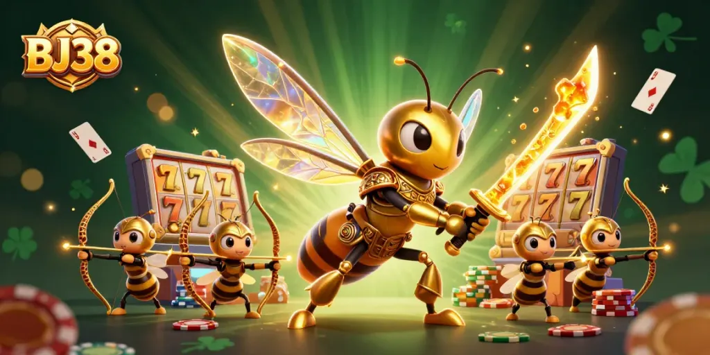 Engage with BJ38 in this vibrant casino-themed illustration showcasing exciting gameplay elements.