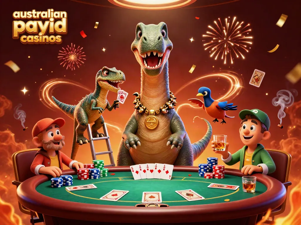 Experience the thrill at australian payid casinos with a vibrant 3D casino scene featuring poker action!