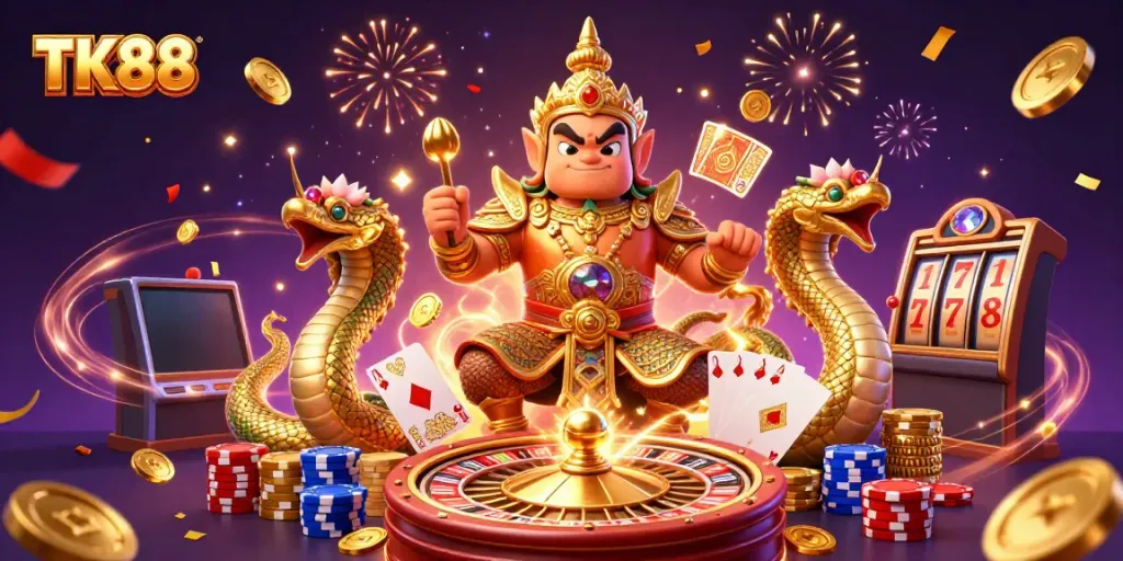 Engage with thrilling casino action at TK88, featuring vivid gaming elements and a dynamic guard.