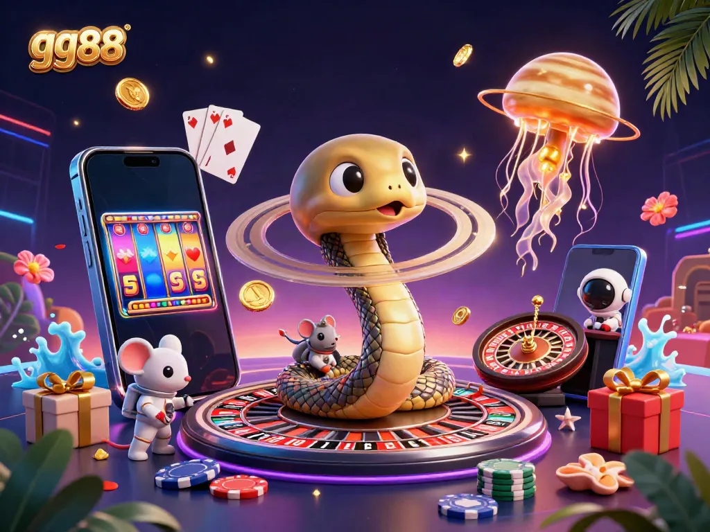 Experience the thrill of gg88 with a whimsical illustration of a cosmic casino adventure and vibrant gaming elements.