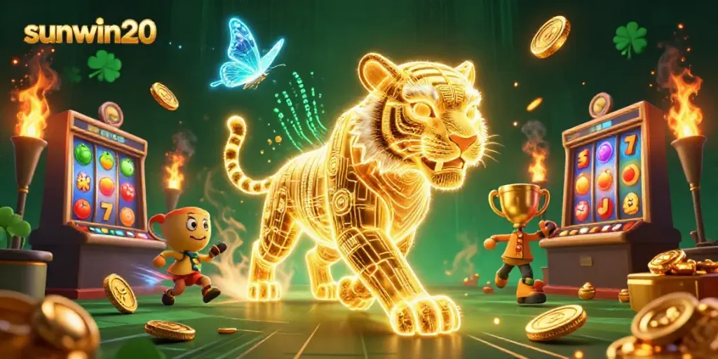 Experience thrilling gameplay with the sunwin20 casino's vibrant slots and dynamic golden tiger illustration.